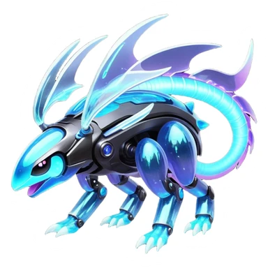  Epic legendary realistic rare glowing mechanical Shiny sparkly transparent bioluminescent luminescent vibrant bright pastel dark exotic iridescent colorful gradients futuristic modern metallic glossy glittery fantasy-cyber-Protogen-Fakémon-Pokémon-Vernid-creature sticker