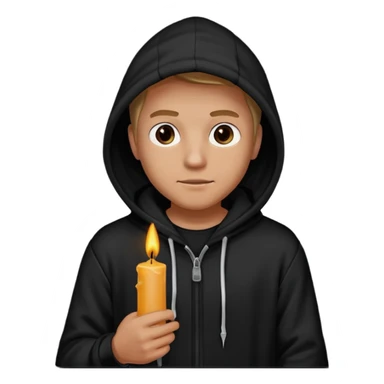 man in black hoodie hold a black candle sticker