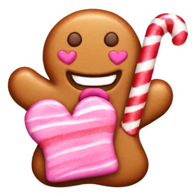 Pink gingerbread eating candy cane with hearts sticker