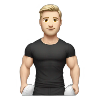 Idyll Pale skinned Fit Man With the biceps and dark brown hair in black shirt, gray sports shorts and white Sneakers sticker