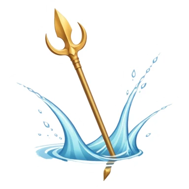 Golden three-pronged spear, water swirling around it, symbol of the sea. sticker