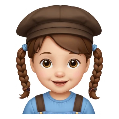baby girl with brown hair and pigtails with hat sticker