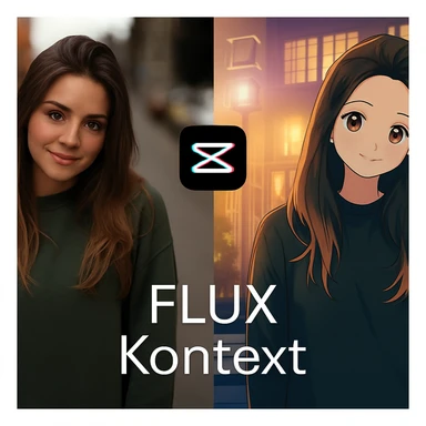 recreate this image and add logo of  text "FLUX Kontext" on top of it sticker