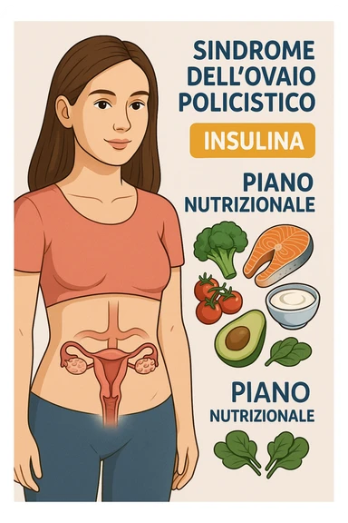 donna con un piano nutrizionale  in 3D immagine medica donna pcos in italiano basta anche solo un riferimento all'insulina sticker