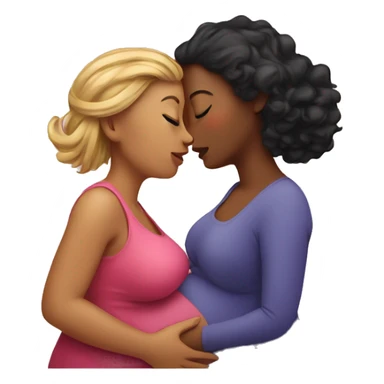 one woman pregnant, other woman kissing tummy  sticker