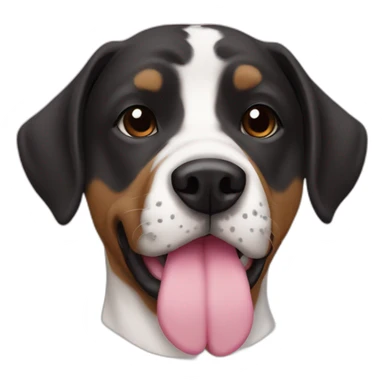 Dog pit mix black face with white spot on snout white chest pink tongue brown eyes spotted nose sticker