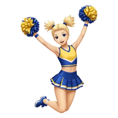 Cheerleader jumping with pom poms and a blue and yellow uniform  sticker