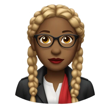 black woman with glasses and brown to  blonde braids and bright red lips sticker