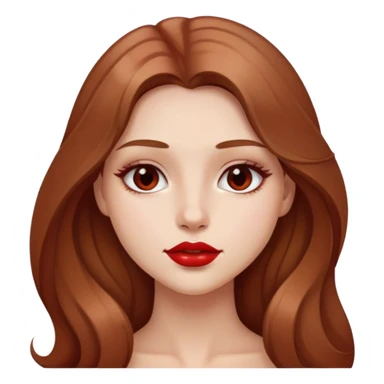 Chica con el pelo color castaño claro con algún tono rojo  y con el pelo largo  con un pintalabios nude  sticker