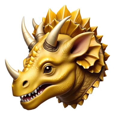 Cinematic Noble Triceratops Portrait Emoji, Poised and formidable, with a robust, stocky build adorned by three prominent horns and a broad, intricately frilled head, exuding ancient strength and wisdom, Simplified yet sharply defined features, highly detailed, glowing with a soft, earthy radiance, high shine, intelligent and stalwart, stylized with an air of prehistoric majesty, focused and resolute, soft glowing outline, capturing the essence of a watchful and confident Triceratops that appears ready to charge out of the screen with effortless power! sticker
