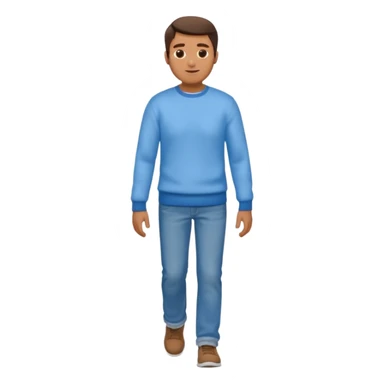 man with blue jean light blue sweater walking sticker