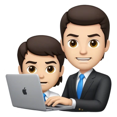 memoji of a white male realtor with a laptop in front, modern, dark hair, angry smile sticker