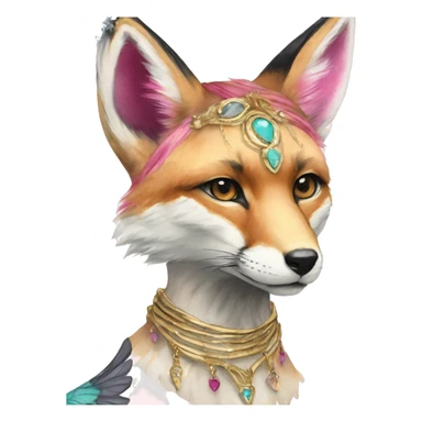 Beige cyan Pink magenta burgundy maroon cyan beige gray fox black stripes wearing gold jewellery gold piercings gold ear piercing gilded vintage watercolour tie dye black raven wings sticker