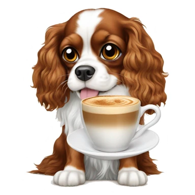 Happy King Charles cavalier with cappuccino  sticker
