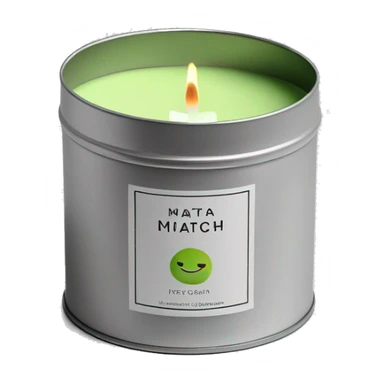 pretty matcha scented candle in silver tin with minimalistic label realistic sticker