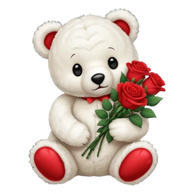 white teddy bear holding roses  sticker
