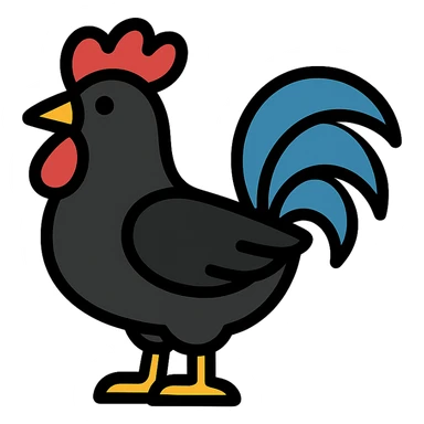 black rooster, stylized, bold look, graphic style sticker