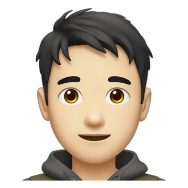 Taiwaness  boy with a black hair and eyes like cat and a mole beside eyebrow sticker