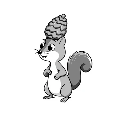 A greedy little squirrel with a large pine cone balanced on top of its head, making a strange, creepy expression sticker