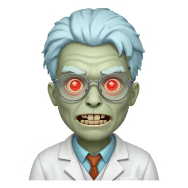 mad experiment zombie scientist portrait, head and shoulders only, exposed brain glow, broken glasses, evil grin, horror lab vibe, 3D cartoon, mobile game icon style, clean background, no text, no watermark
 sticker