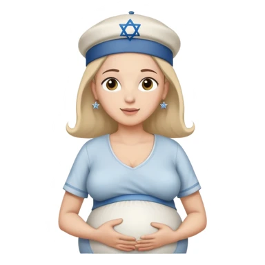 Pregnant Jewish person facing left with hands on belly, wearing a kippah and Star of David necklace sticker