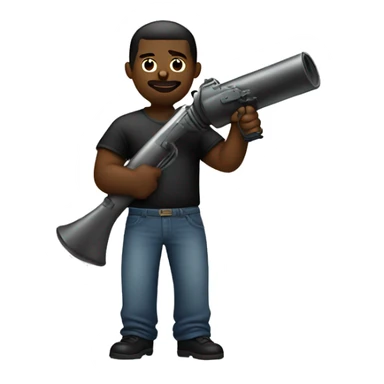 Big black oily man holding a t-shirt gun sticker