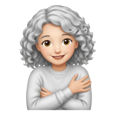 silver, wavy/curly hair chin-length lady giving hug and smiling sticker