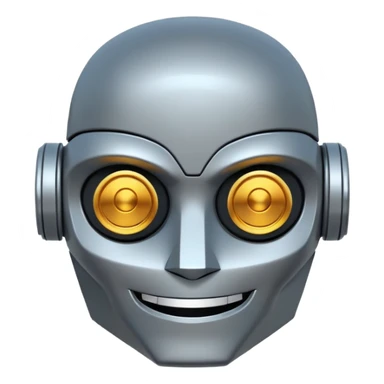 evil robot. Only its head. Very low details, just lines and colors, no need to draw in detail. Like an icon. Make it smile sticker