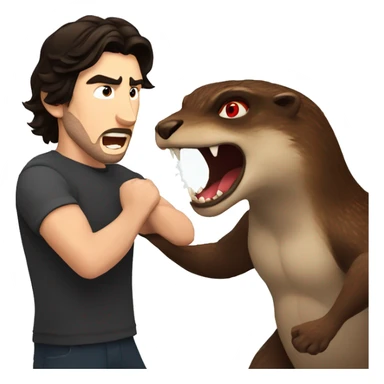 Adam driver fighting a brown otter monster with red eyes  sticker