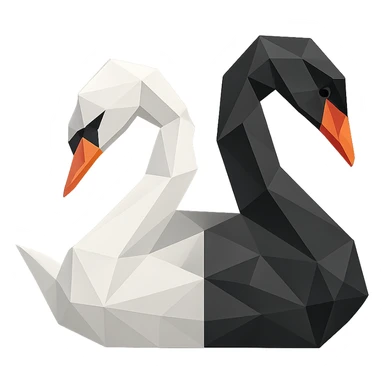 half white and half black swan, low-poly polygonal style sticker