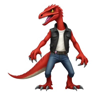 Red edgy badass velociraptor Digimon full body sticker