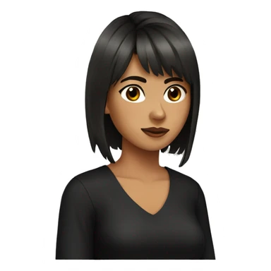 Mexican young woman, brown wolf haircut, hair bangs, black shirt sticker