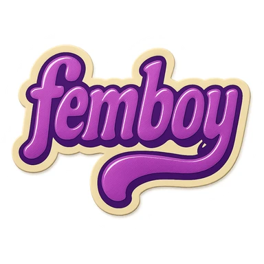 vintage retro sticker with the word 'femboy' in playful, bold, purple text sticker