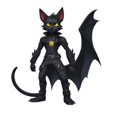 Black Anthro Cool Punk Bat-Cat-Fakemon-fursona Full Body sticker