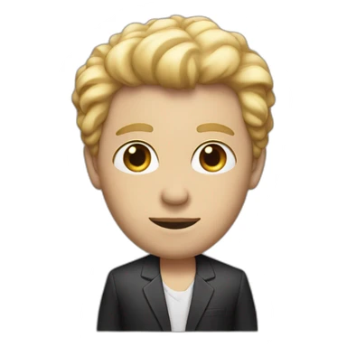 man with big eyes looking to the left with blond hair and a gradient suit with black shoes sticker