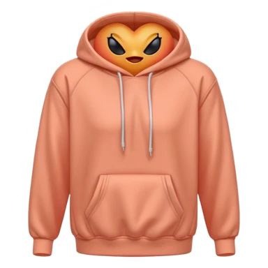 A 3D cartoon peach-coral hoodie with soft folds, drawstrings, and a casual fit, isolated plain background. sticker