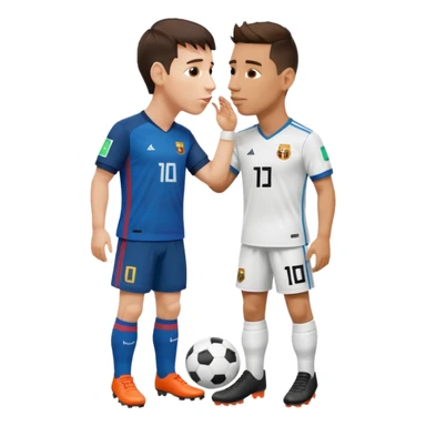 Lionel Messi showing respect by kissing Cristiano Ronaldo's boot sticker