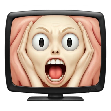 TV screen showing a screaming face sticker