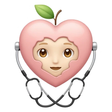 Minimalist emoji of a white heart with a stethoscope halo, small brain inside, sparkle accent, pastel colors (blush, cream, sage), smooth vector lines, rounded edges, Apple emoji style, transparent background, cute and aesthetic. sticker