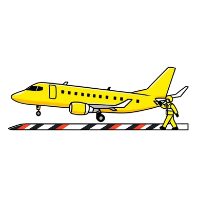 ramp agent with marshalling wands guiding aircraft, wearing bright yellow coat sticker
