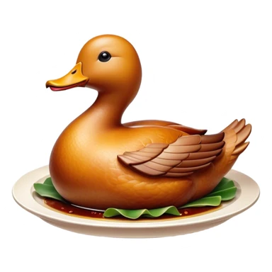 Cinematic Realistic Peking Duck Dish Emoji, depicted with crispy, roasted duck with glistening skin and succulent meat, rendered with rich textures and dramatic, appetizing lighting. sticker