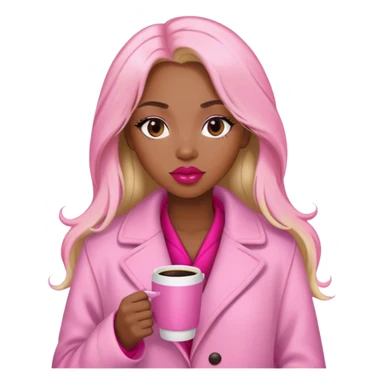 A black woman with a coat pink a pijama pink, long blond Hair, coffe eyes, red lips  sticker