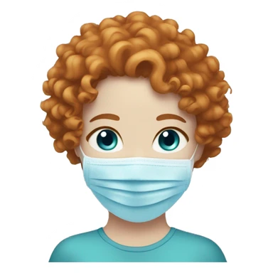Girl with curly ginger hair, pale skin and blue eyes doing a face mask sticker