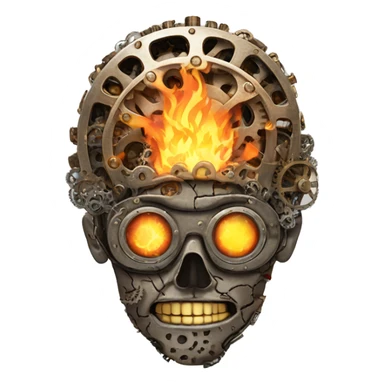 steampunk brain made of gears on fire sticker
