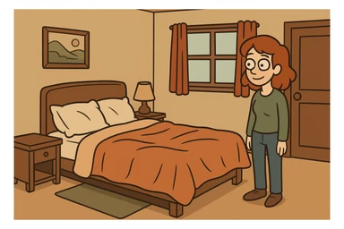 a bed in a cozy bedroom with soft blankets, inviting, simple style sticker