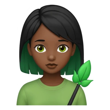 black girl with black hair and green color hairclip sticker