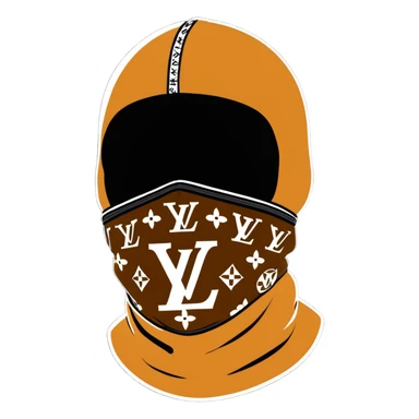 designer Louis Vuitton balaclava ski mask with the iconic brown LV monogram pattern sticker