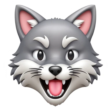 3D-style gray wolf or cat-like character emoji, silly tongue-out goofy reaction, clean and glossy, inspired by TenSquared logo sticker