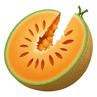 a cantaloupe with a bite taken out, simple, clear sticker