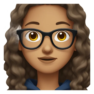 Girl with long brown wavy hair and dark blue glasses wearing a black hoodie  sticker